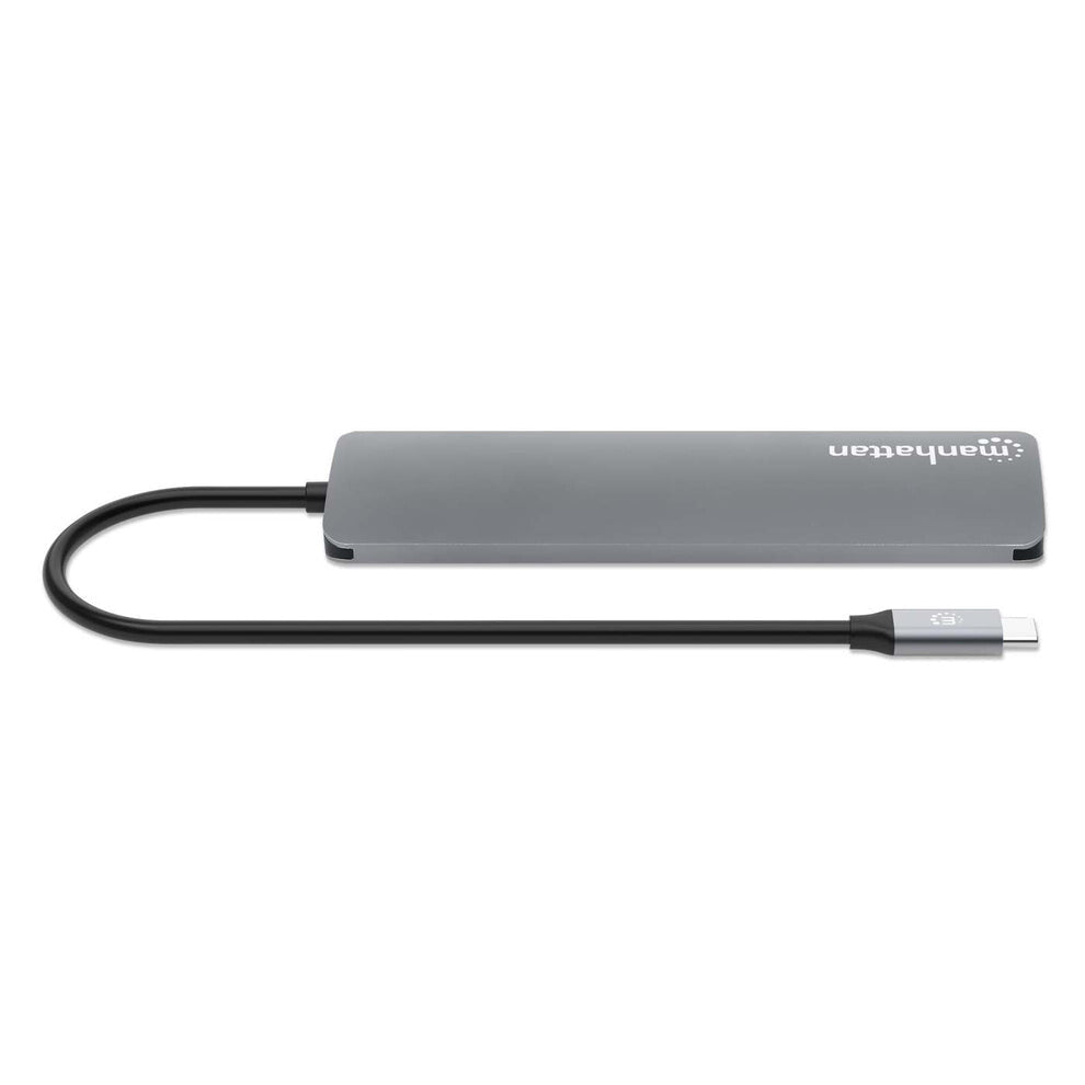 Manhattan USB-C Dock/Hub with Card Reader, Ports (x5): HDMI, USB-A (x2) and USB-C (x2), with Power Delivery (PD) 100W- requires external USB-C charger (not included). USB powered (no external power supply required) when PD is not in use