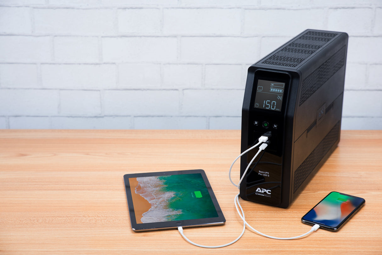 APC Back-UPS Pro, 1200VA/720W, Tower, 230V, 8x IEC C13 outlets, Sine Wave, AVR, USB Type A + C ports, LCD, User Replaceable Battery