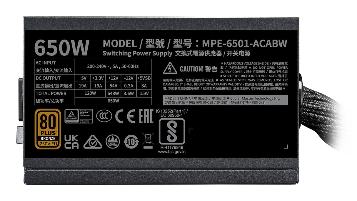Cooler Master MWE Bronze 650 V3 230V power supply unit 650 W 24-pin ATX ATX Black