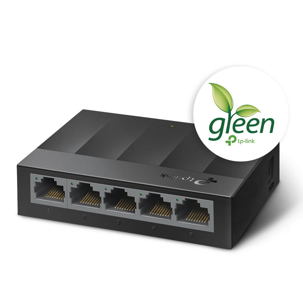 TP-LINK (LS1005G) Switch LiteWave de escritorio no administrado Gigabit de 5 puertos, tecnología ecológica, caja de plástico
