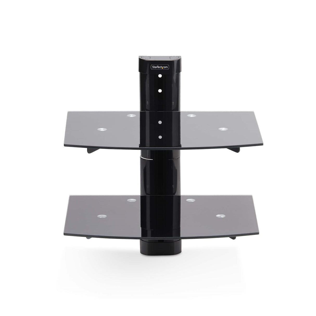 StarTech.com Dual Floating Wall-Mounted AV Shelves, Adjustable Height Shelf For Under TV, Organize A/V Equipment On Black Tempered Glass Shelves