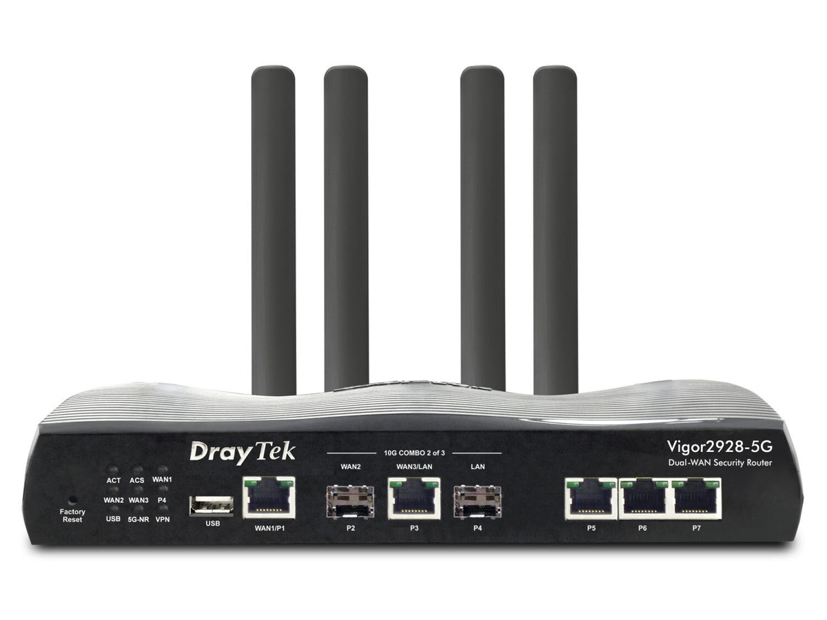 DrayTek Vigor 2928-5G High-Performance Multi-Gigabit Multi-WAN Fibre Firewall VPN Router with Integrated 5G/4G Modem