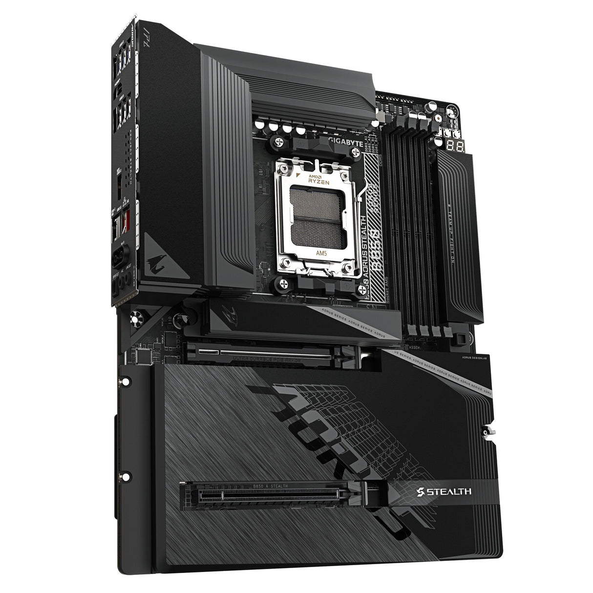 GIGABYTE B850 AORUS STEALTH Motherboard - AMD Ryzen 9000 Series CPUs, 14+2+2 Phases Digital VRM, up to 8200MHz DDR5 (OC), 2xPCIe 5.0 + 2xPCIe 4.0 M.2, WIFI 7, 5 GbE LAN, USB 3.2 Gen 2