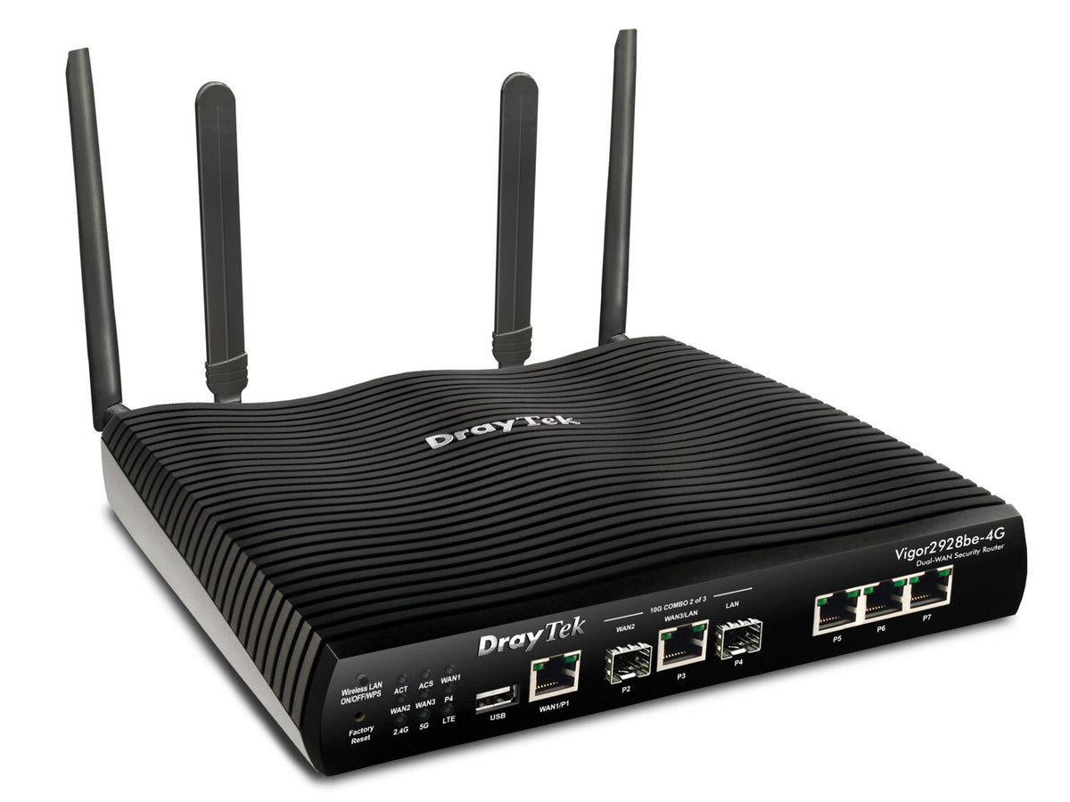 DrayTek Vigor 2928be-4G High-Performance Multi-Gigabit Multi-WAN Fibre Firewall VPN Router with BE7200 Wireless and Integrated 4G/LTE Modem