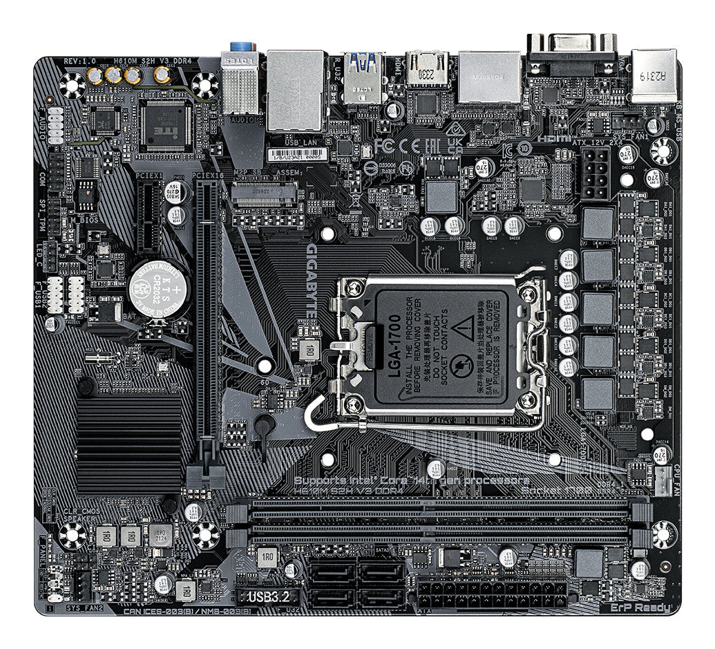 GIGABYTE H610M S2H V3 DDR4 Motherboard - Supports Intel Core 14th CPUs, 4+1+1 Hybrid Digital VRM, up to 3200MHz DDR4, 1xPCIe 3.0 M.2, GbE LAN , USB 3.2 Gen 1