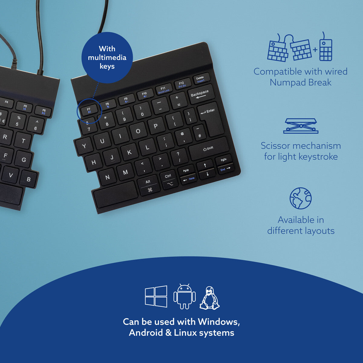 R-Go Tools Ergonomic keyboard R-Go Split Break v2 with break software, ergonomic split keyboard, QWERTY (UK), Wired, black