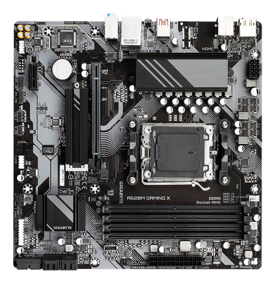 GIGABYTE A620M GAMING X Motherboard - Supports AMD Ryzen 8000 CPUs, 8+2+1 Phases Digital VRM, up to 8000MHz DDR5 (OC), 1xPCIe 4.0 M.2, GbE LAN, USB 3.2 Gen 2