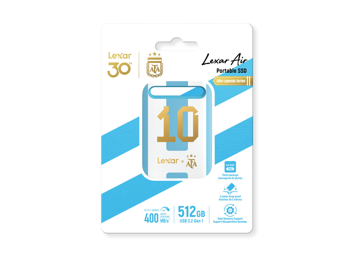 Lexar Air 512GB Portable SSD, Elite Legends Series, up to 390MB/s read and 400MB/s write