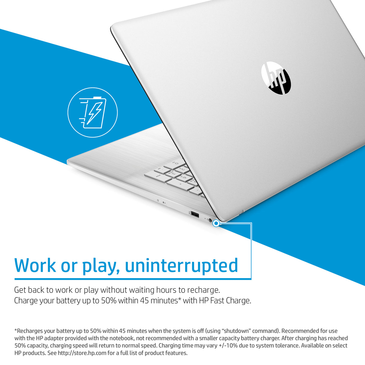 HP 17-cp2005na AMD Ryzen™ 3 7320U Laptop 43.9 cm (17.3") Full HD 8 GB LPDDR5-SDRAM 512 GB SSD Wi-Fi 5 (802.11ac) Windows 11 Home Silver