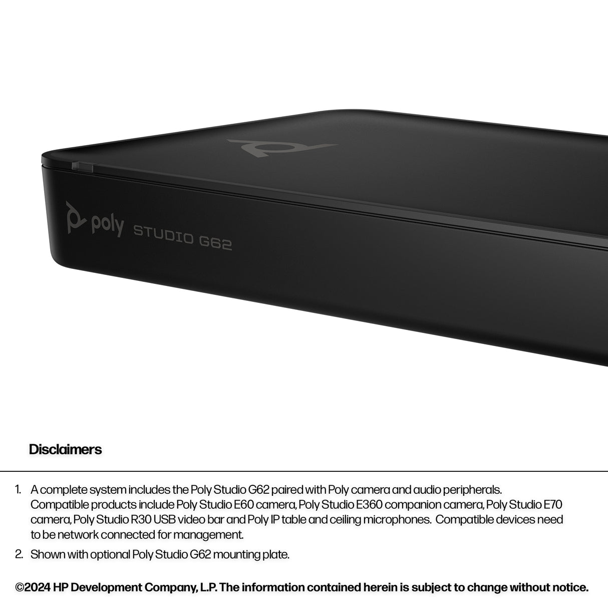 HP Poly Studio G62 Video Conferencing System With Mounting Plate Kit