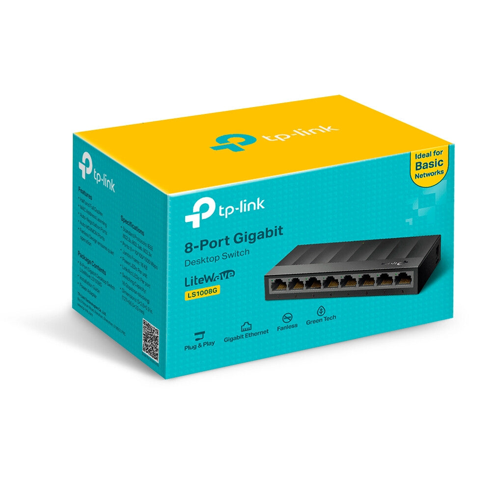TP-LINK (LS1008G) Switch LiteWave de escritorio no administrado Gigabit de 8 puertos, caja de plástico