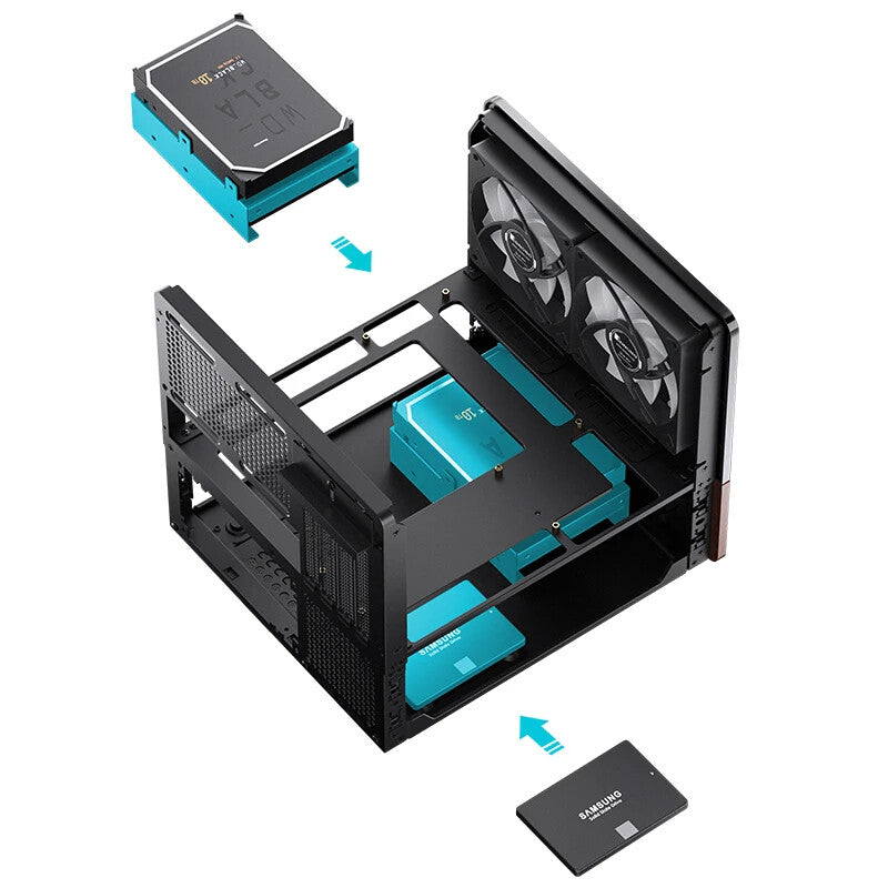 Jonsbo V12 BLACK computer case Black, Wood
