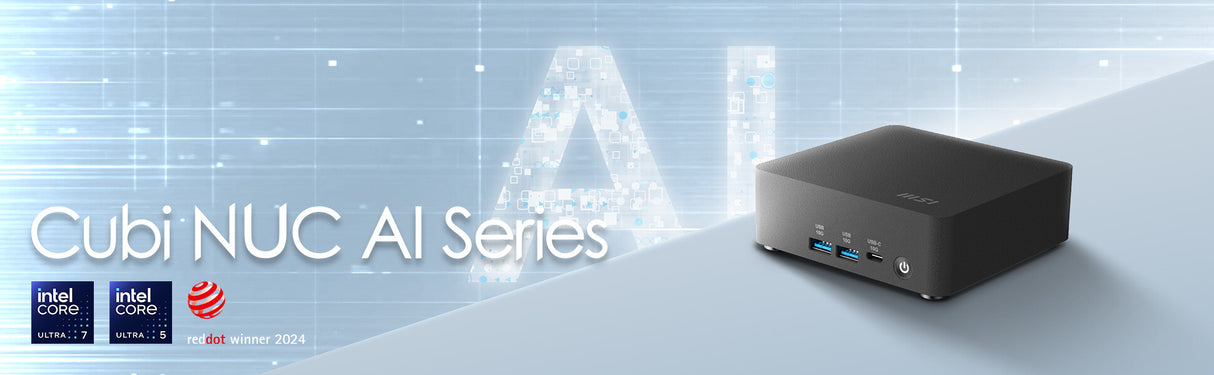 MSI Cubi NUC AI 1UMG Intel Core Ultra 7 155H, Barebone, NUC, SFF, Mini Computer, HTPC, (NO RAM, NO Storage, NO OS), Intel Graphics/DDR5/Dual ThunderBolt 4/Dual HDMI/Dual LAN/WiFi 6E/BT 5.3/VESA