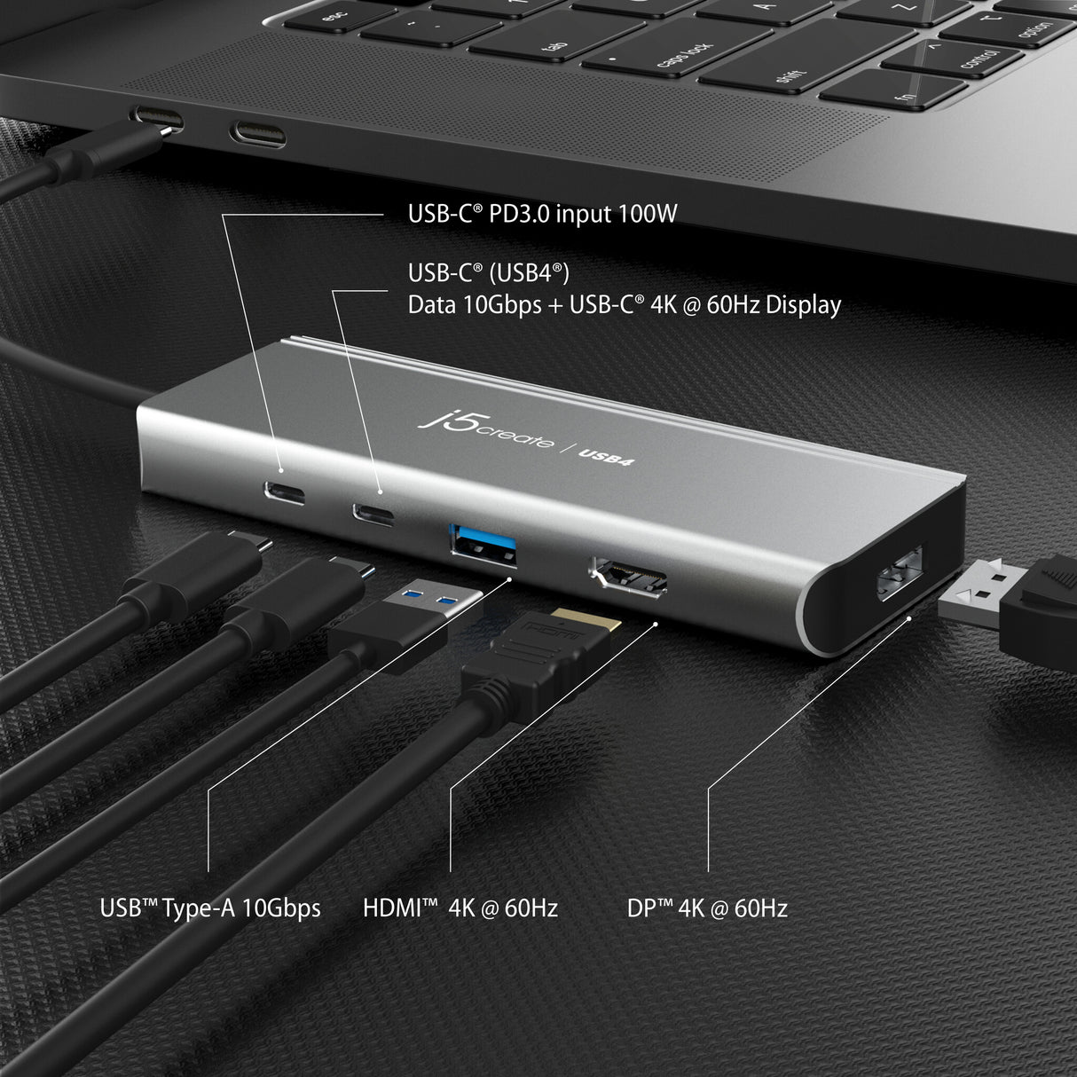 j5create JCD401 USB4™ Dual 4K Multi-Port Hub, Silver