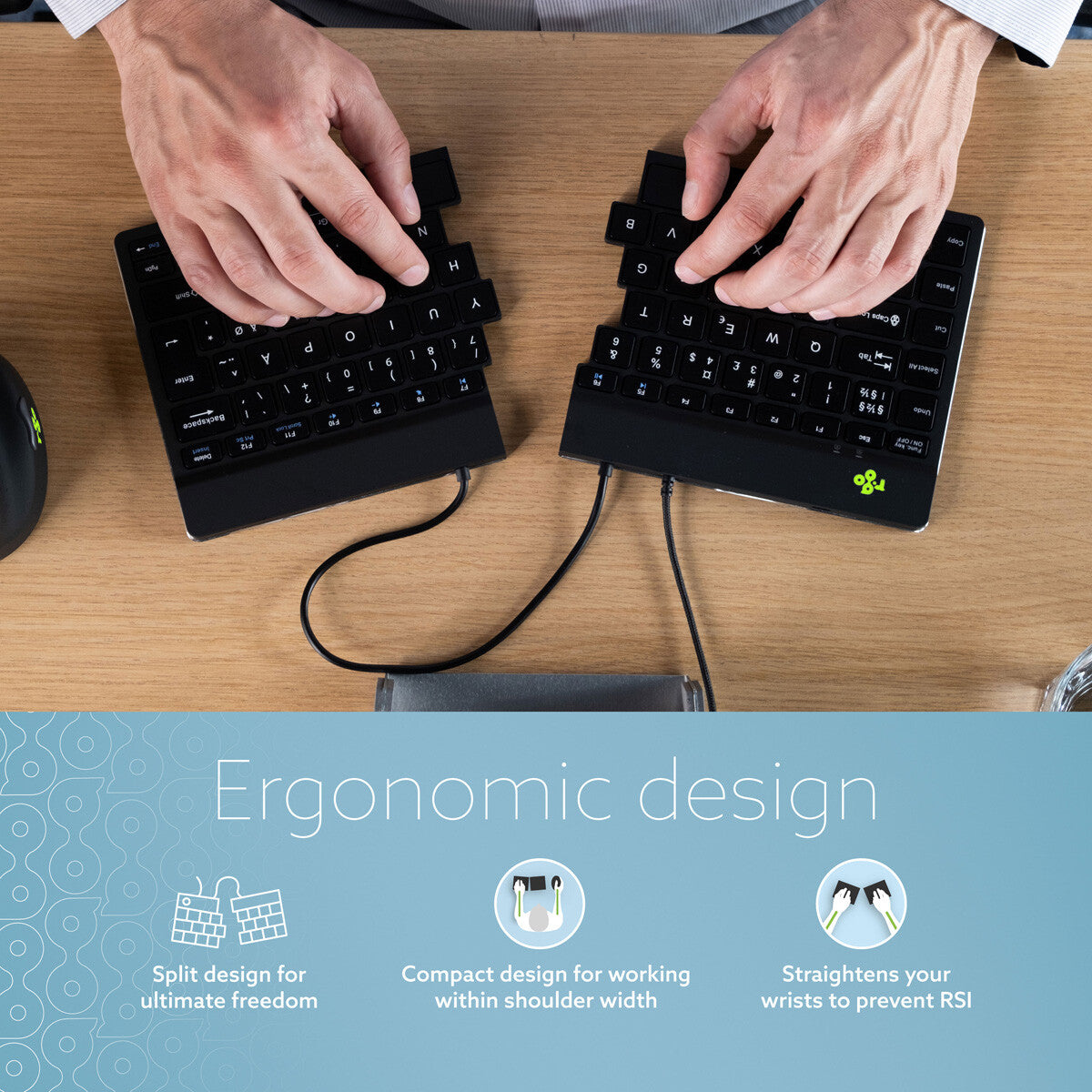 R-Go Tools Ergonomic keyboard R-Go Split Break v2 with break software, ergonomic split keyboard, QWERTY (UK), Wired, black