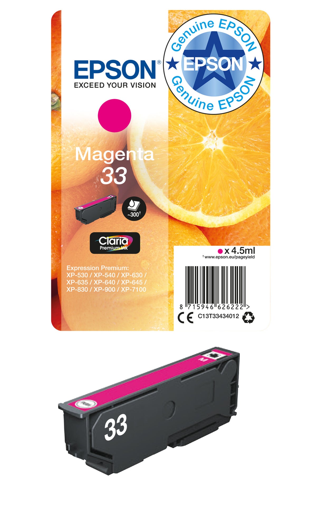 Epson Oranges 33 Claria Premium Single Magenta Ink