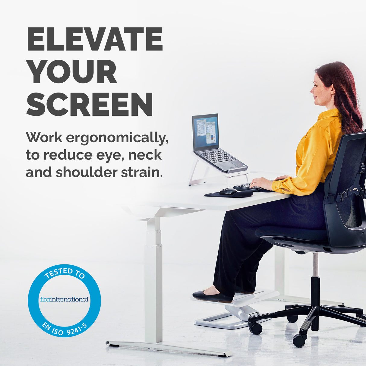 Fellowes Laptop Stand for Desk - I-Spire Quick Lift Adjustable Laptop Stand for the Home and Office - Portable Laptop Stand with 7 Height Adjustments - Max Monitor Size 17", Max Weight 4KG - White