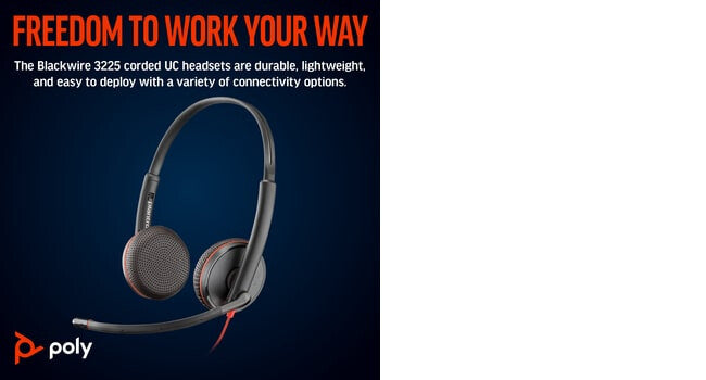 POLY Blackwire 3225 Stereo USB-C Headset +3.5mm Plug +USB-C/A Adapter