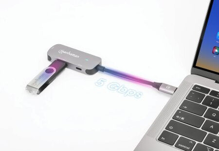 Manhattan USB-C Dock/Hub, Ports (x3): HDMI, USB-A and USB-C, with Power Delivery (PD) 100W- requires external USB-C charger (not included). USB powered (no external power supply required) when PD is not in use, Aluminium