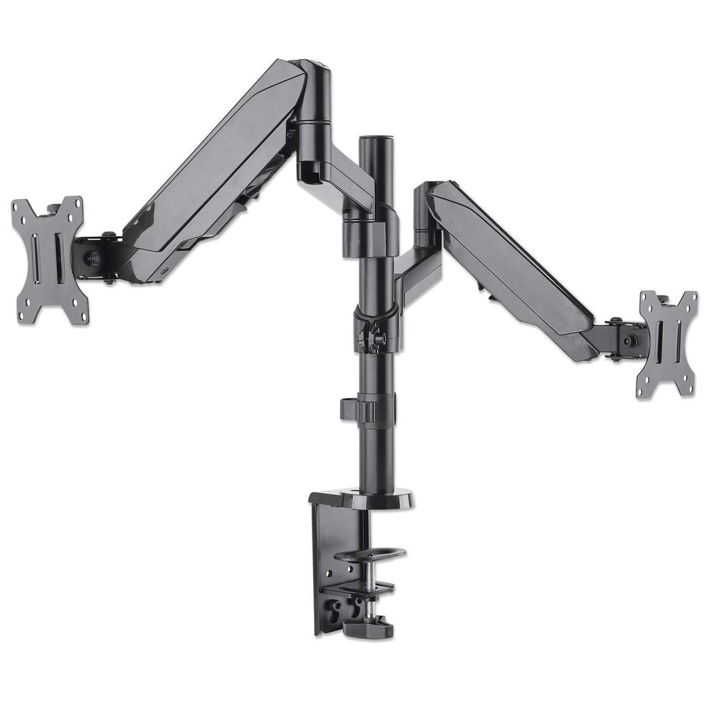 Manhattan Dual Desk Mount for TV & Monitors (Full Motion Gas Spring), For screens 10" to 27", Clamp or Grommet Assembly, VESA compatibility: 75x75 and 100x100mm - check the dimensions of the four mounting holes on back of screen to ensure it fits, Max 8kg