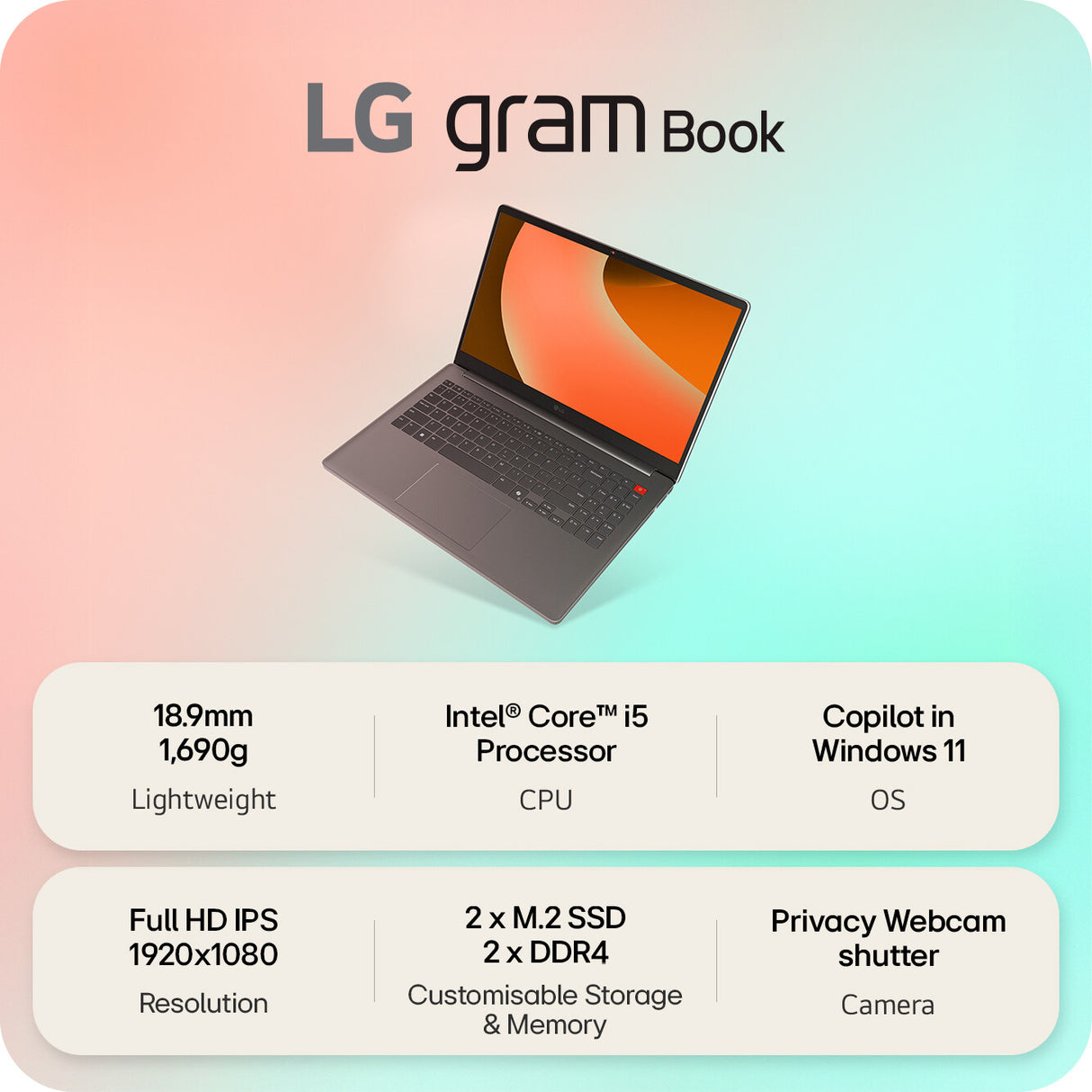 LG Gram Book 15.6" Copilot Laptop - Intel® Core™ i5 1334U, 512GB SSD, 16 GB RAM - Titan Silver
