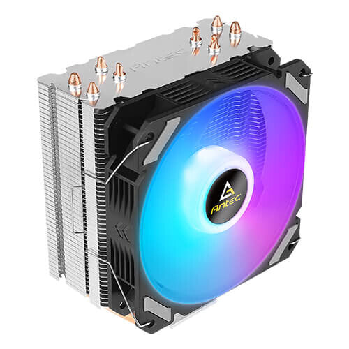 ANTEC A400i Ventilador Enfriador de CPU, Enchufe Universal, Ventilador RGB PWM Silencioso con Efecto de Luz de Neón de 120 mm, 1800 RPM, 4 Heatpipes de Cobre de Toque Directo, Soporte Intel LGA 1700 Incluido
