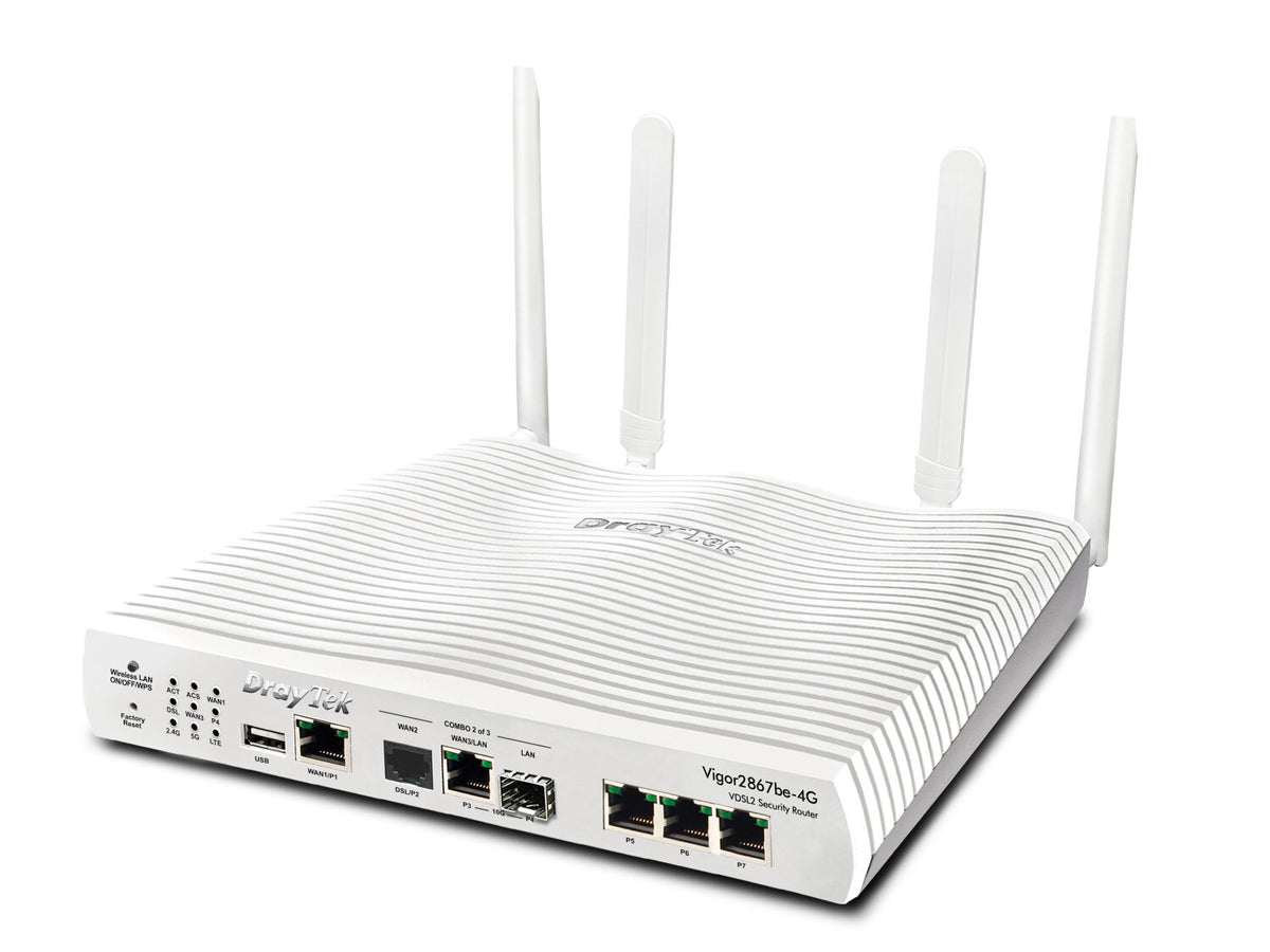 DrayTek Vigor 2867be-4G Multi-Gigabit Multi-WAN VDSL & FTTP Firewall VPN Router with BE7200 Wireless and integrated 4G/LTE Modem