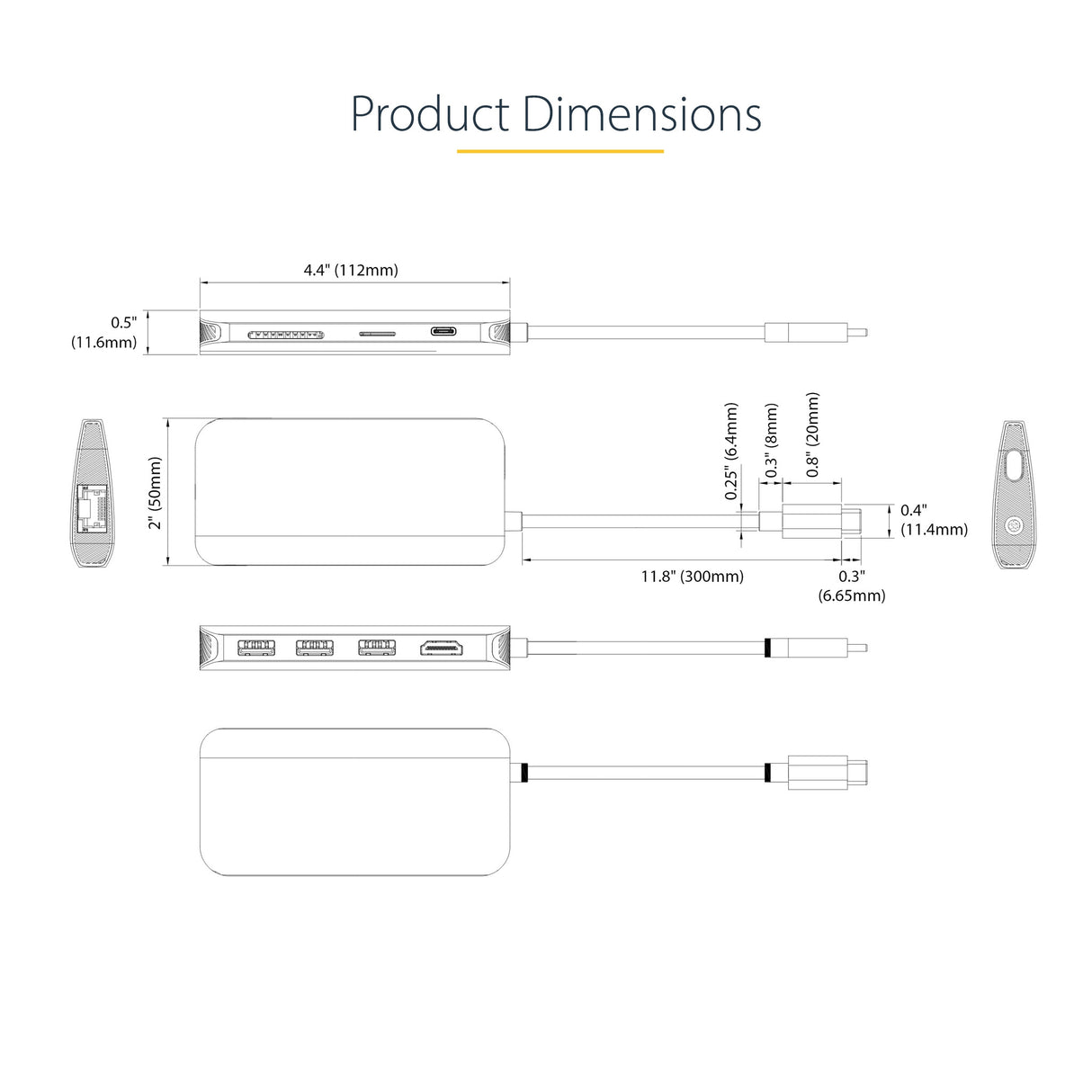 StarTech.com USB C Multiport Adapter 4K 60Hz HDMI Video, 3 Port 5Gbps USB-A Hub, 100W USB Power Delivery Pass-Through/GbE/SD/MicroSD, 12"/30cm Cable, Travel Laptop Docking Station