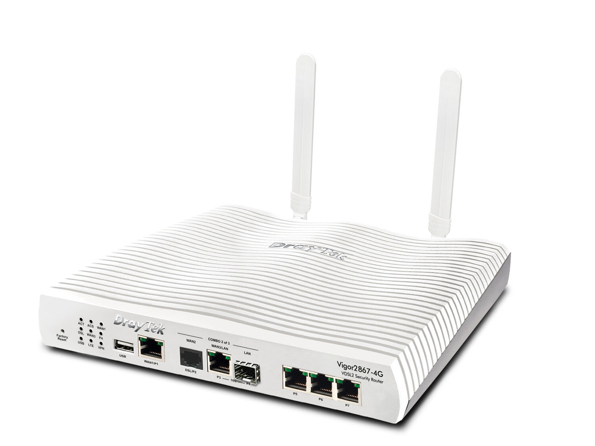 DrayTek Vigor 2867-4G Multi-Gigabit Multi-WAN VDSL & FTTP Firewall VPN Router with integrated 4G/LTE Modem