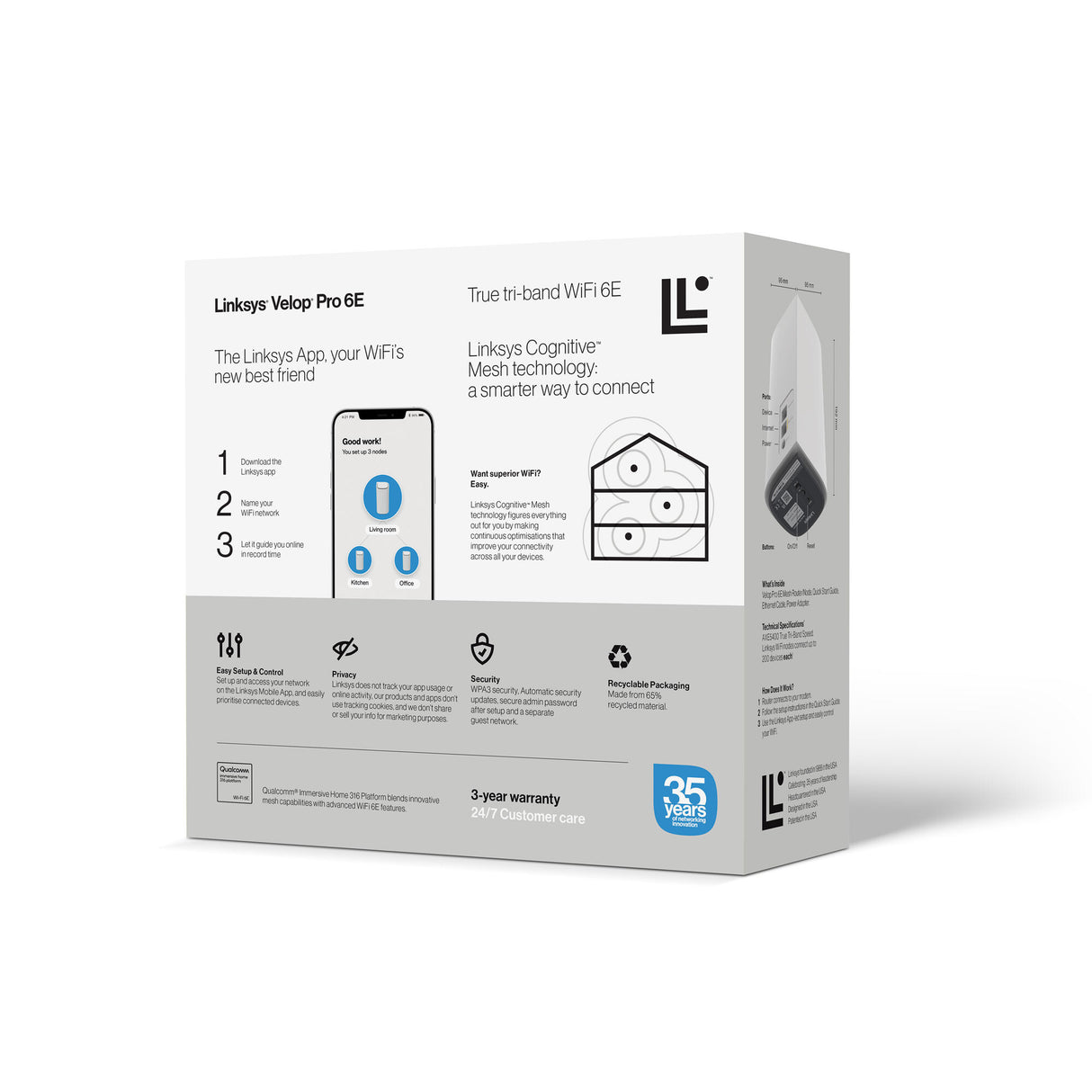 Linksys Velop Pro 6E Mesh WiFi 6E True Tri‑Band System