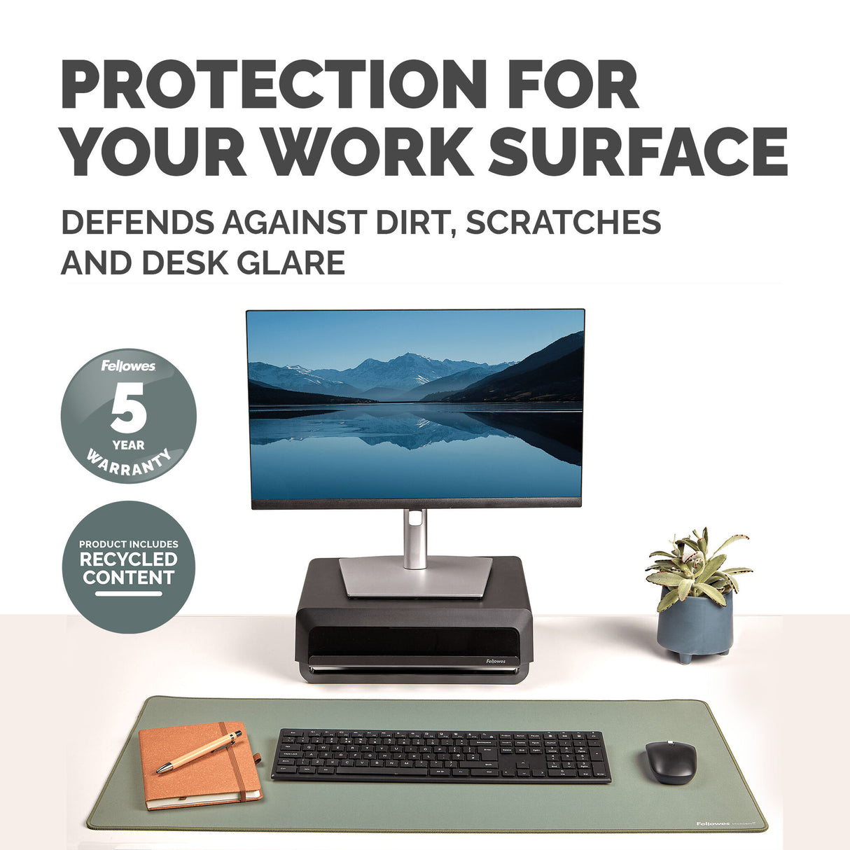 Fellowes Computer Desk Mat with Non-Slip Base Breyta Desk Mat with Antibacterial Protection Sage