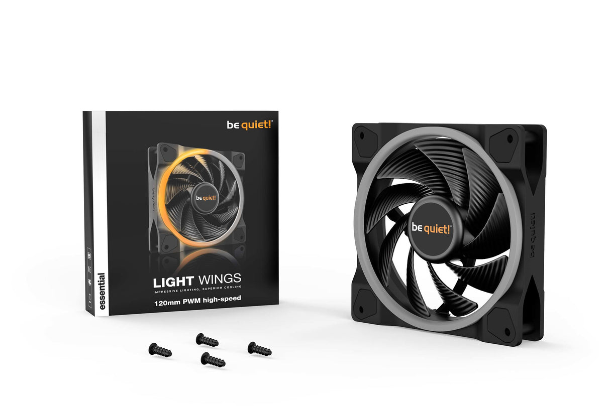 ¡tranquilizarse! Light Wings Ventilador RGB direccionable de alta velocidad PWM, 120 mm, 2500 RPM, ventilador PWM de 4 pines y conectores ARGB de 3 pines, marco negro, aspas negras, iluminación ARGB en la parte delantera y trasera