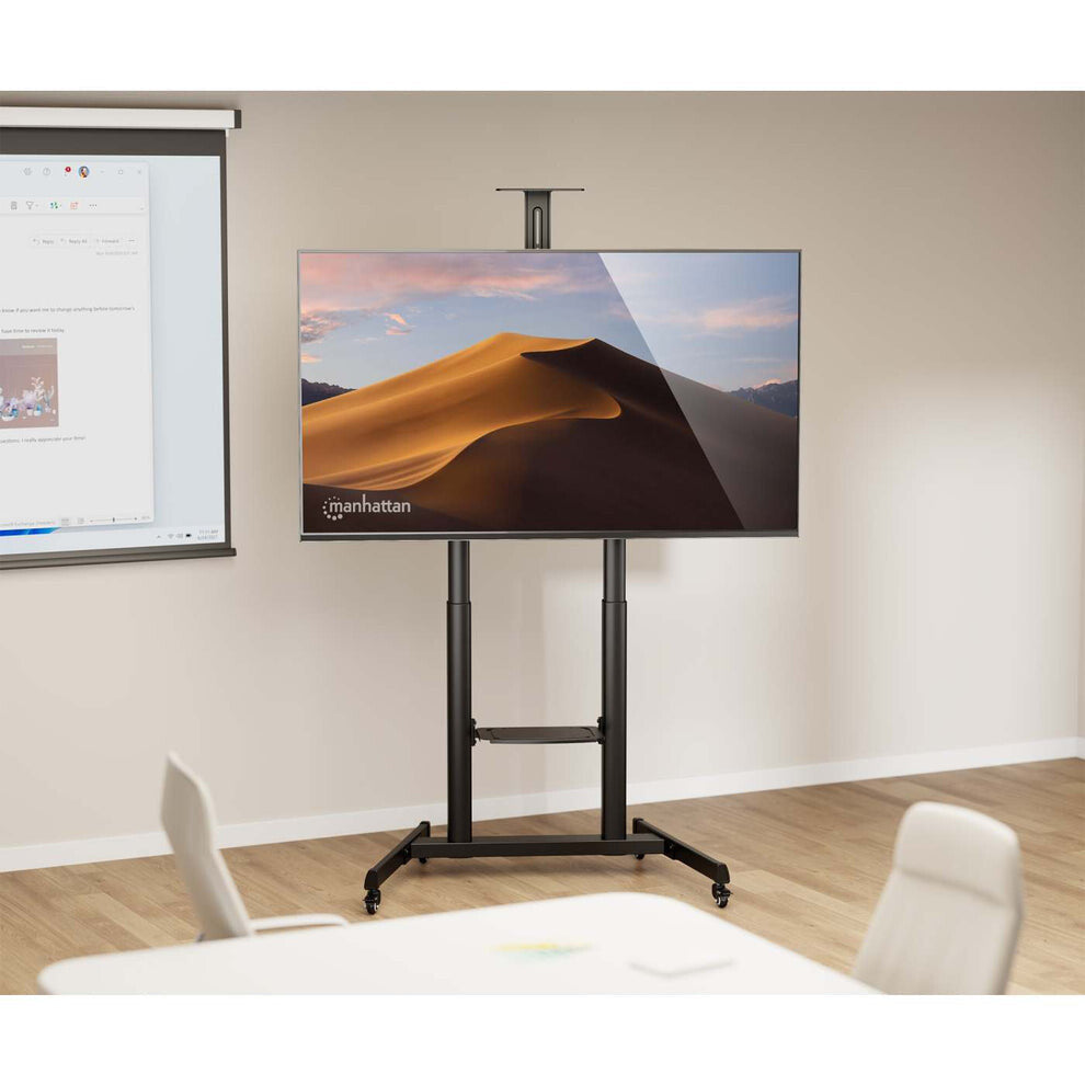 Manhattan Trolley Mount Stand for TV & Monitors (crank handle height adjust), For screens: 37" to 120",VESA compatibility:all between 200x200 to 1000x600mm -check the dimensions of the four mounting holes on back of screen to ensure it fits,Max 120kg,1180