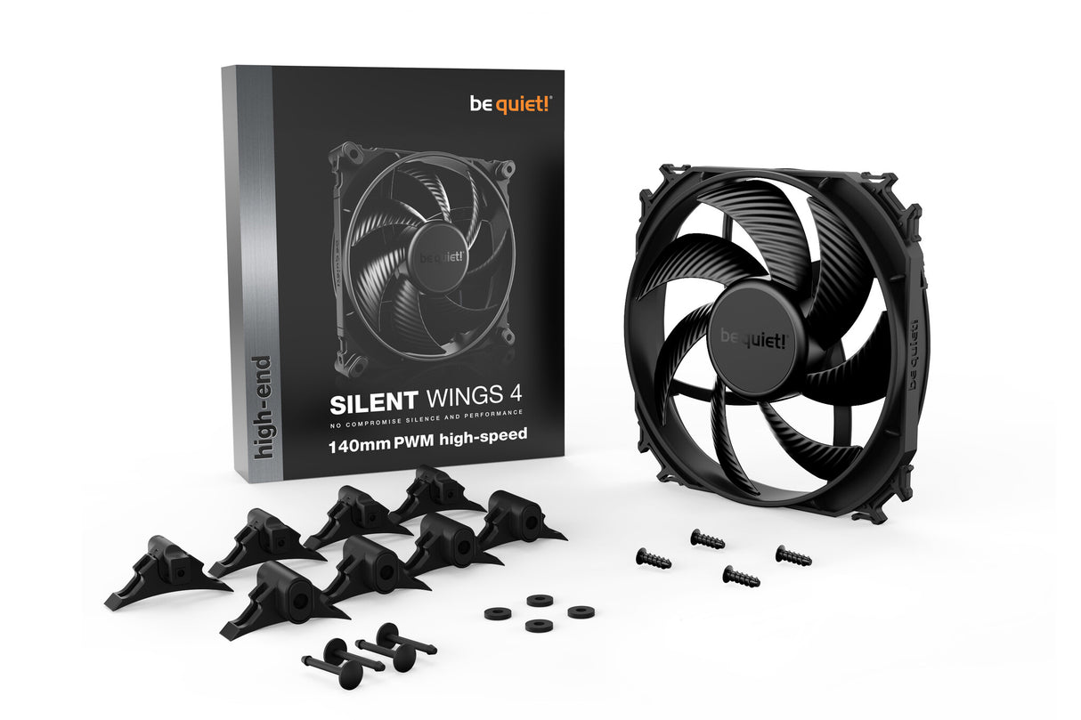 ¡tranquilizarse! Ventilador negro Silent Wings 4 PWM de alta velocidad, 140 mm, 1900 RPM, conector de ventilador PWM de 4 pines, marco negro, aspas negras, aspas de ventilador optimizadas para un rendimiento de alta gama, 2 opciones de montaje
