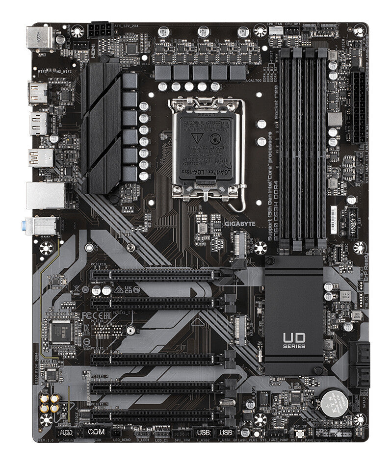 GIGABYTE B760 DS3H DDR4 Motherboard - Supports Intel Core 14th CPUs, 18+2+1 Phases Digital VRM, up to 5333MHz DDR4 (OC), 2xPCIe 4.0 M.2, GbE LAN, USB 3.2 Gen 2