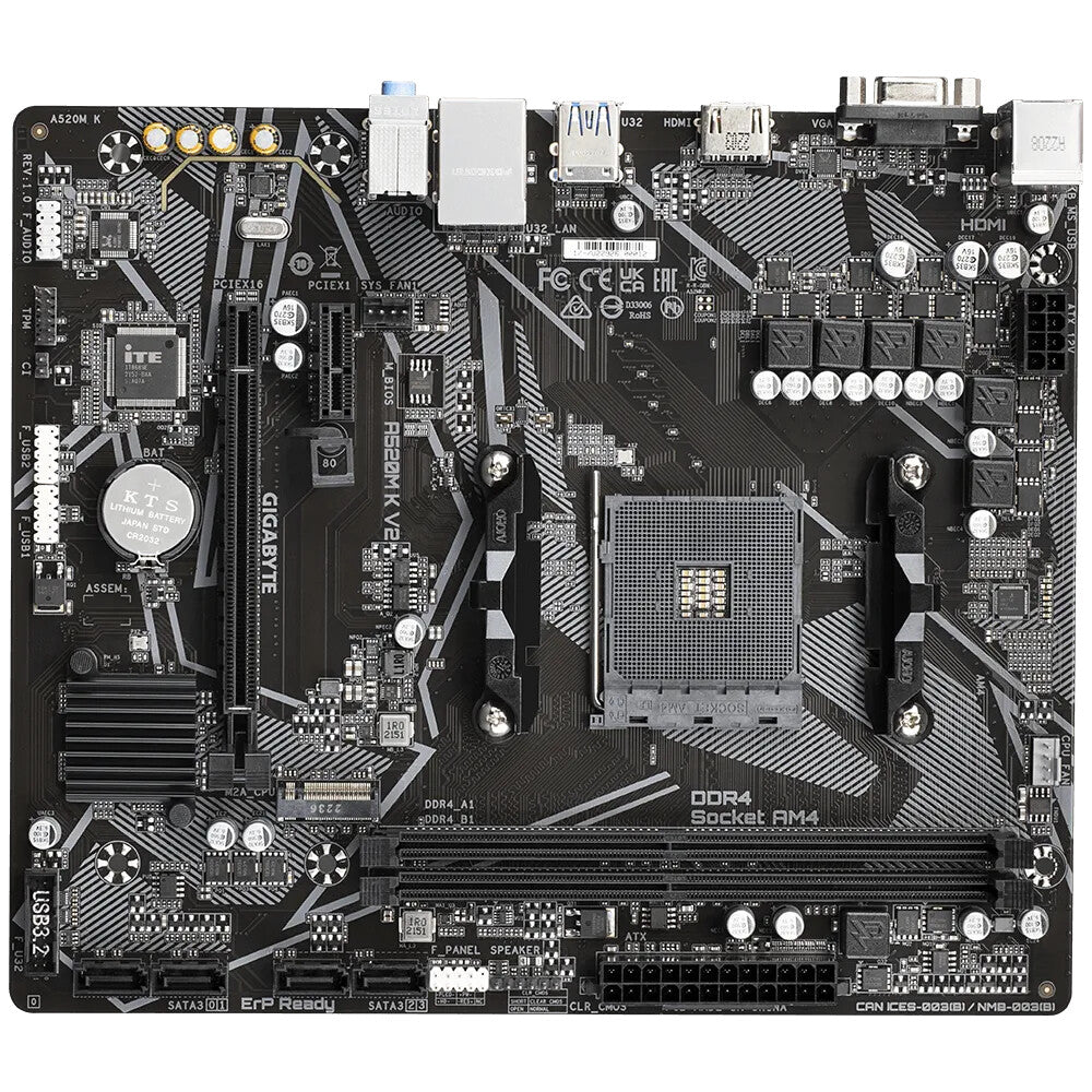 Carte mère Gigabyte A520M K V2, AMD Socket AM4, Micro ATX, DDR4, PCIe Gen3 x4 M.2, Smart Fan 5, LAN, HDMI/USB3.0