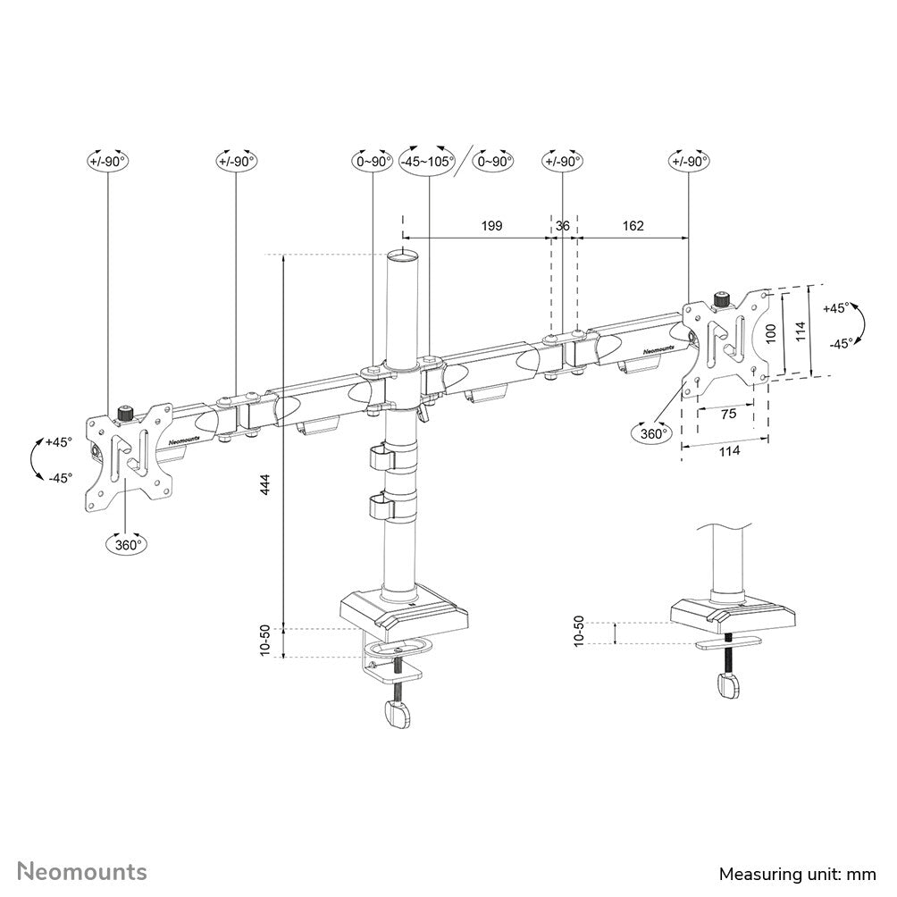 Neomounts DS60-600BL2 Monitor arm 10-32" - Quick-fix - 180°-stop