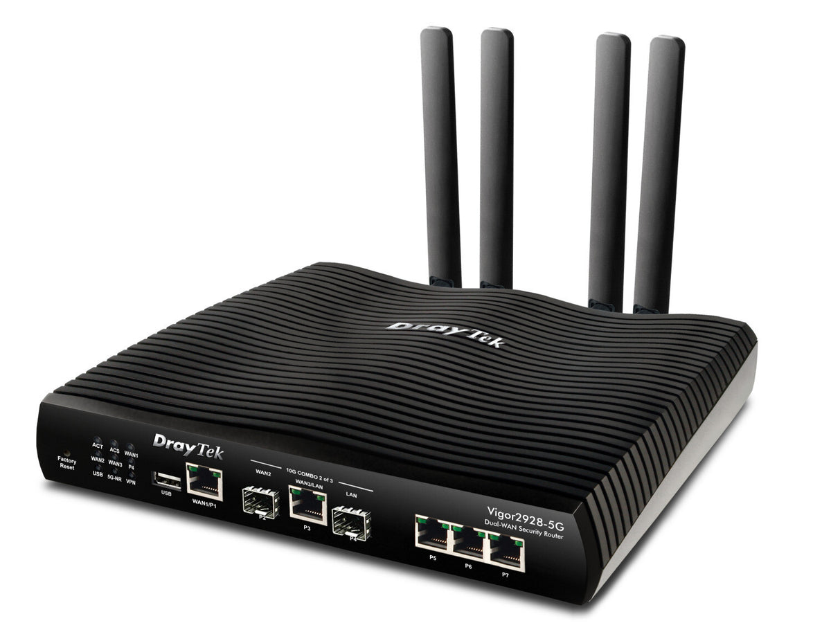DrayTek Vigor 2928-5G High-Performance Multi-Gigabit Multi-WAN Fibre Firewall VPN Router with Integrated 5G/4G Modem
