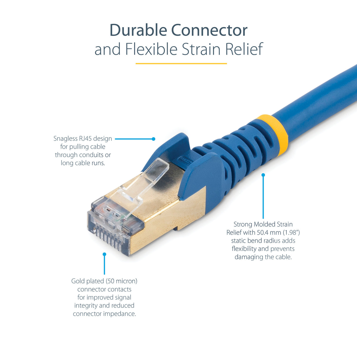 StarTech.com 0.50m CAT6a Ethernet Cable - 10 Gigabit Shielded Snagless RJ45 100W PoE Patch Cord - 10GbE STP Network Cable w/Strain Relief - Blue Fluke Tested/Wiring is UL Certified/TIA