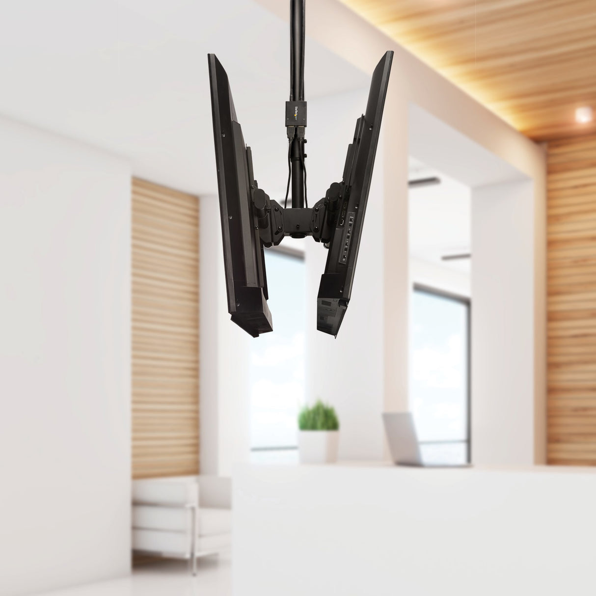 StarTech.com Dual TV Ceiling Mount - Back-to-Back Heavy Duty Hanging Dual Screen Mount with Adjustable Telescopic Pole - Tilt/Swivel/Rotate - VESA Bracket for 32”-75" Displays