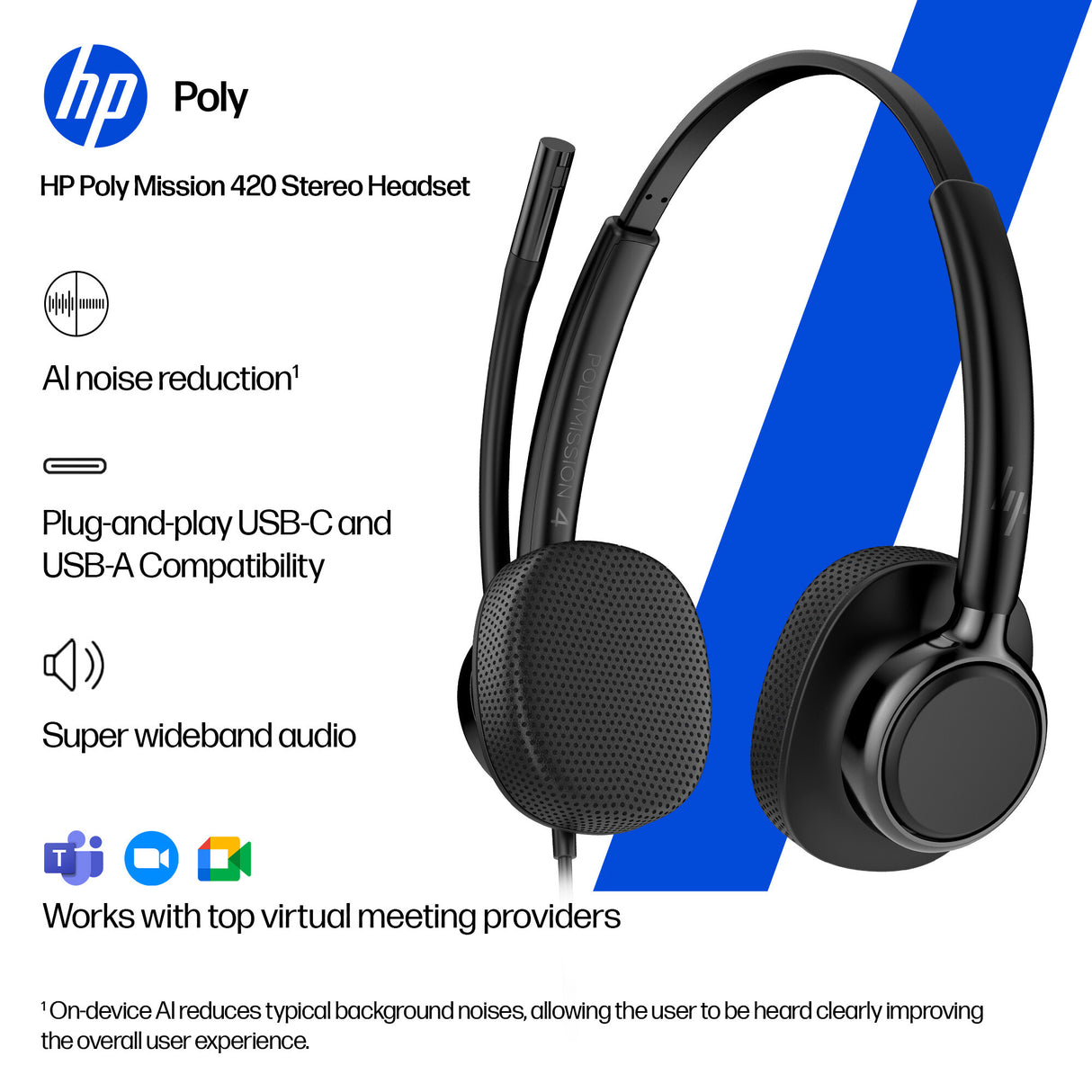 HP Poly Mission 425 Stereo USB Wired Headset (Bulk)