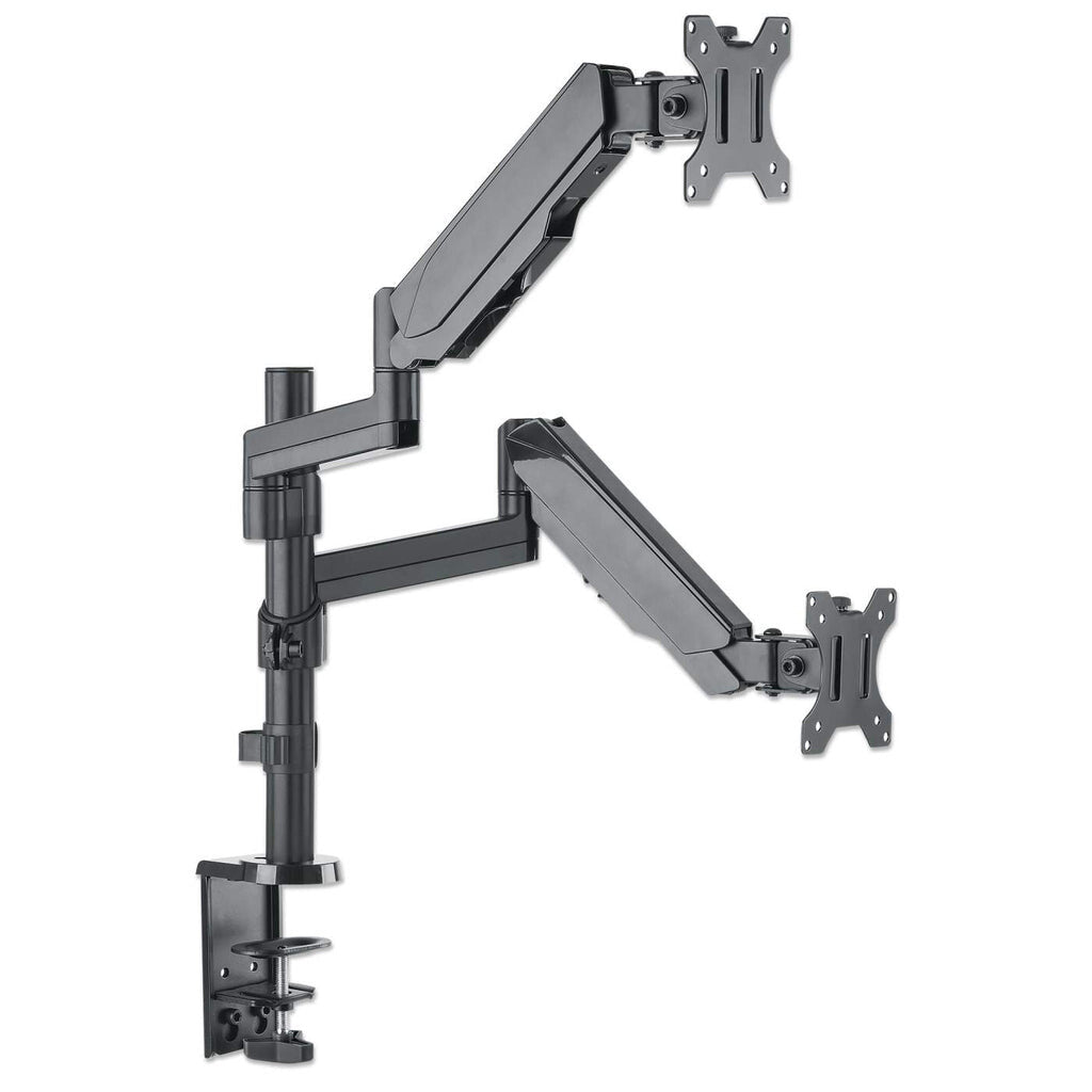 Manhattan Dual Desk Mount for TV & Monitors (Full Motion Gas Spring), For screens 10" to 27", Clamp or Grommet Assembly, VESA compatability: 75x75 and 100x100mm - check the dimensions of the four mounting holes on back of screen to ensure it fits, Max 8kg