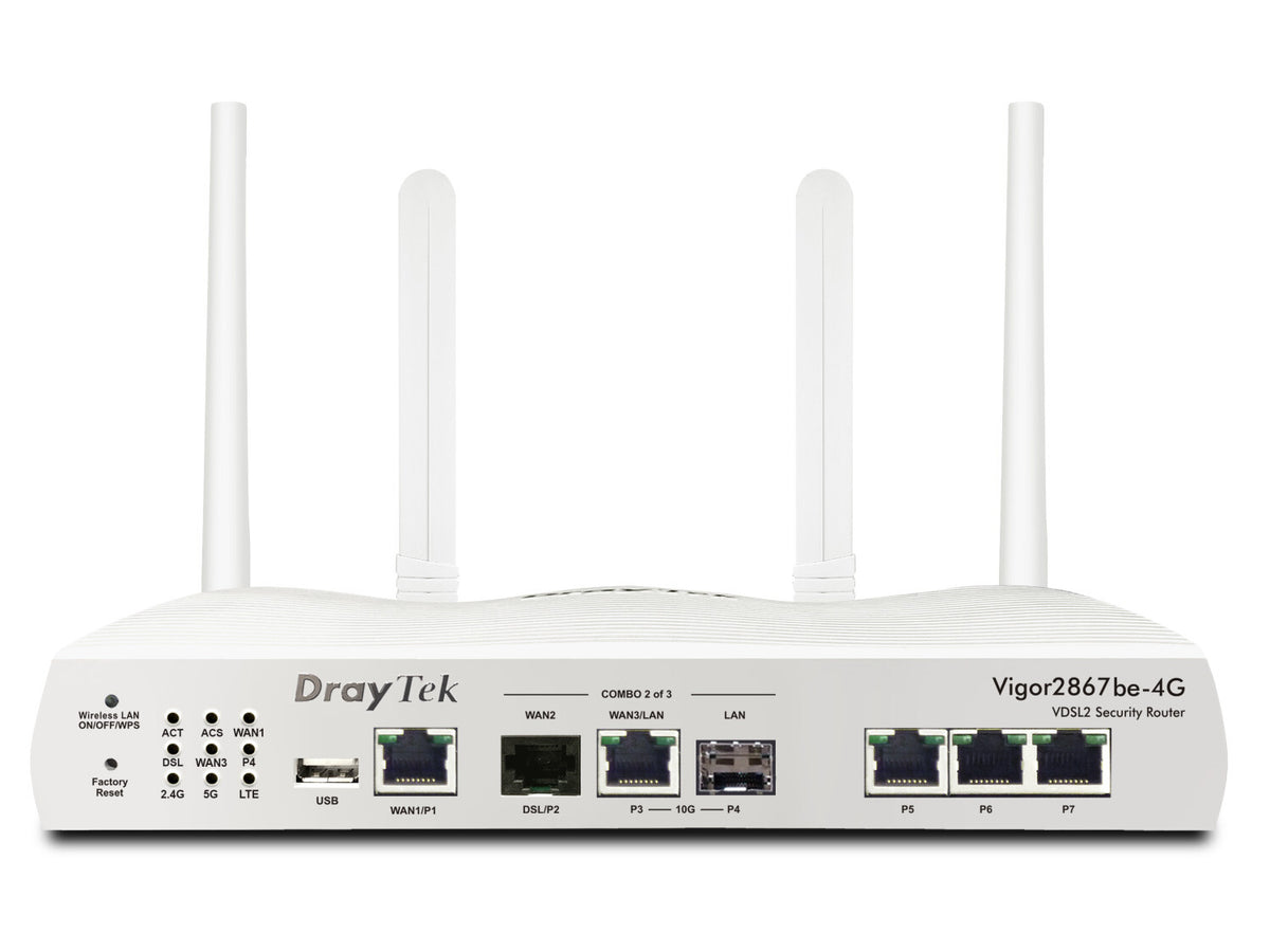 DrayTek Vigor 2867be-4G Multi-Gigabit Multi-WAN VDSL & FTTP Firewall VPN Router with BE7200 Wireless and integrated 4G/LTE Modem