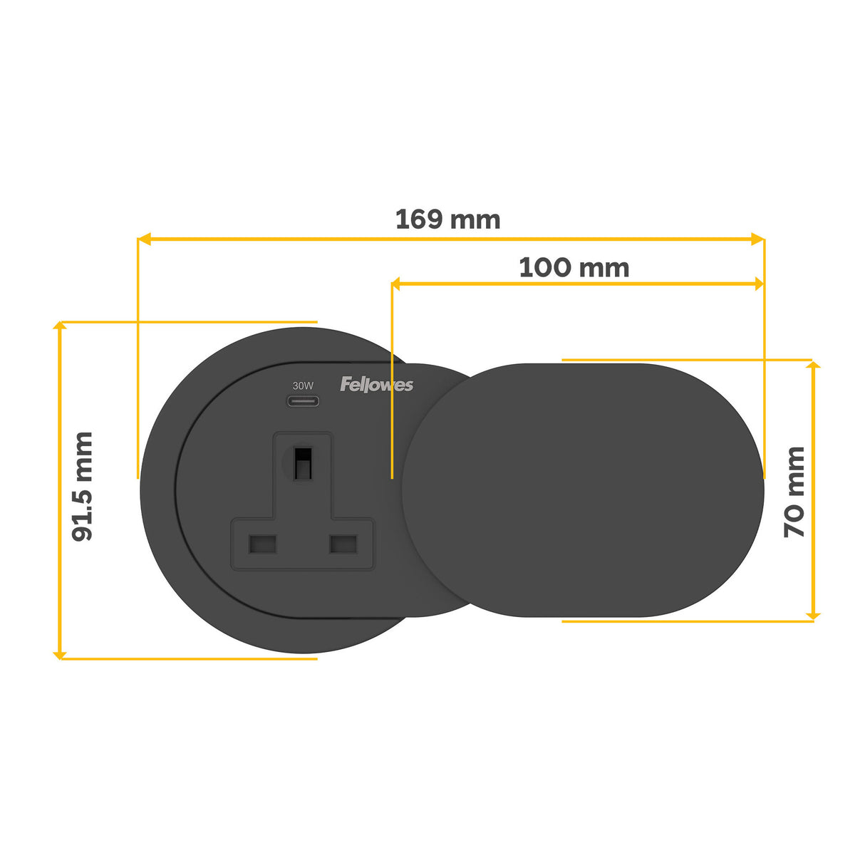 Fellowes Power Spot with 1 Power Socket & 1 USB-C Port Black