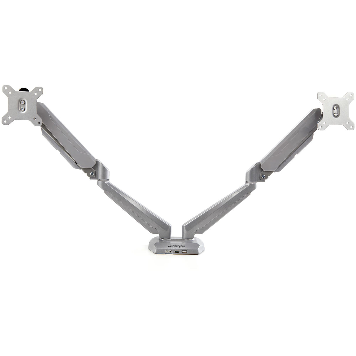StarTech.com Desk Mount Dual Monitor Arm with USB & Audio - Desk Clamp VESA Mount for up to 32 inch Displays - 2x USB, 2x 3.5mm audio - Ergonomic Full Motion Dual Monitor Arm - Silver