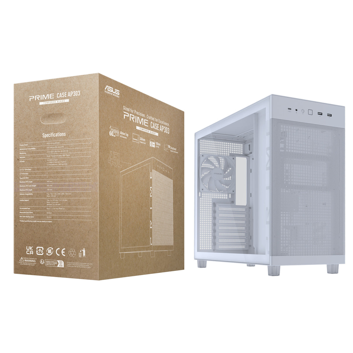 ASUS PRIME AP303 TG White Midi Tower