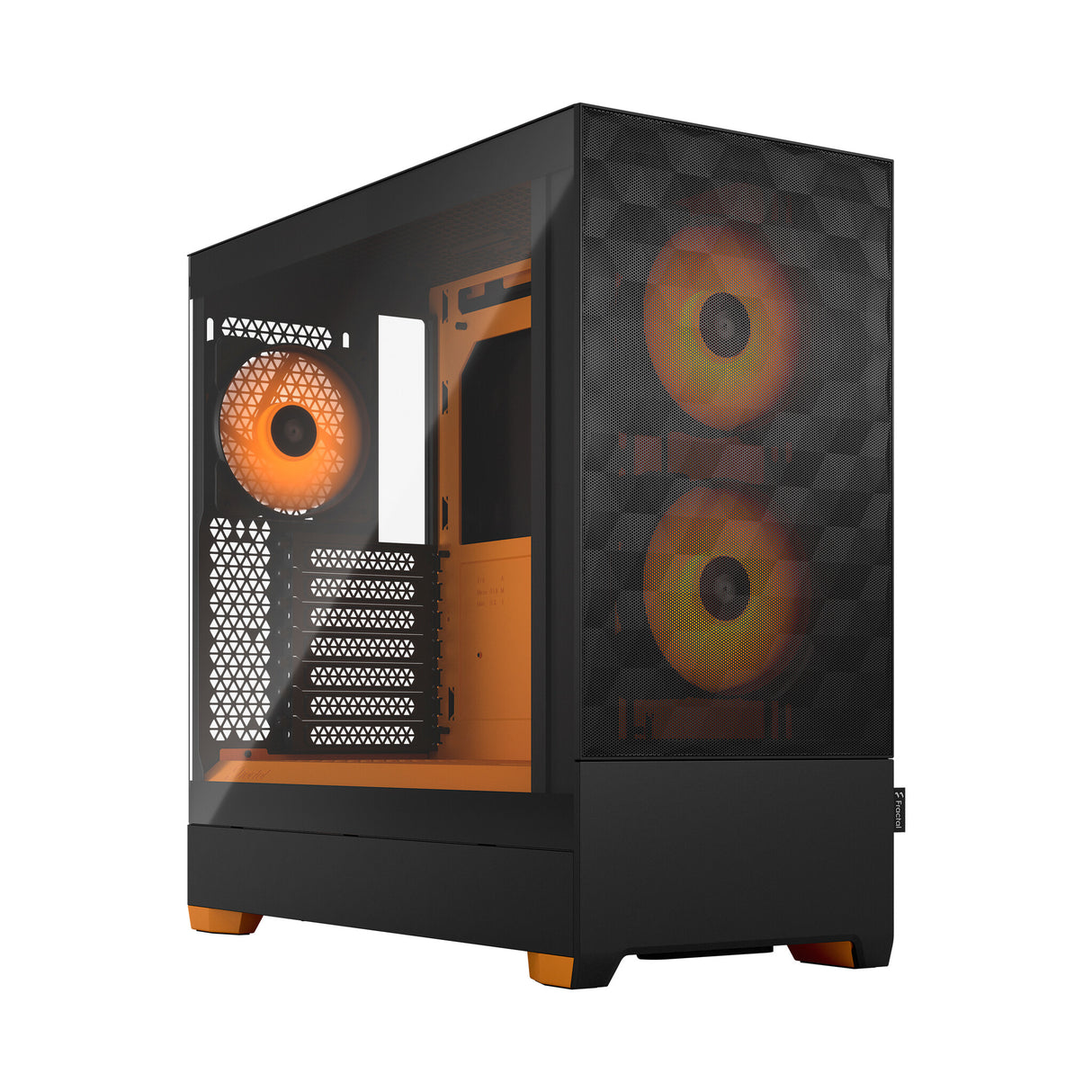 Fractal Design Pop Air RGB (Orange Core TG) Estuche para juegos con ventana de vidrio transparente, ATX, frente de malla hexagonal, interior/detalles en naranja, 3 ventiladores RGB y controlador ARGB