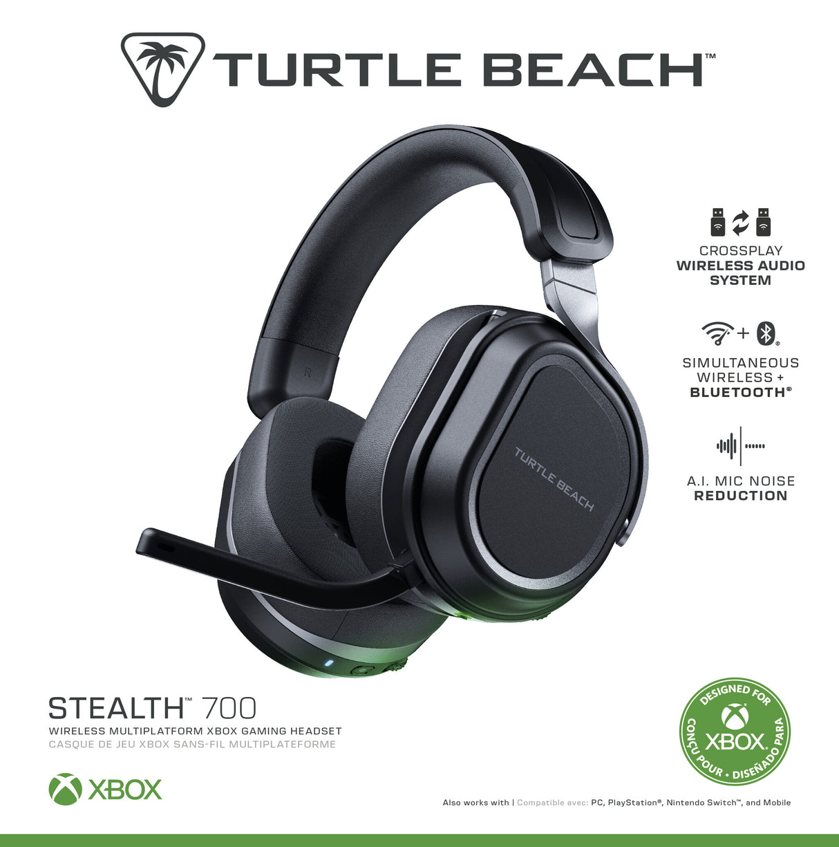 Turtle Beach Stealth 700 Black Xbox Wireless Gaming Headset with 80 hour Battery, Bluetooth, Dual Transmitters and 60mm Speakers for Xbox Series X or S, Xbox One, PC and Mobile