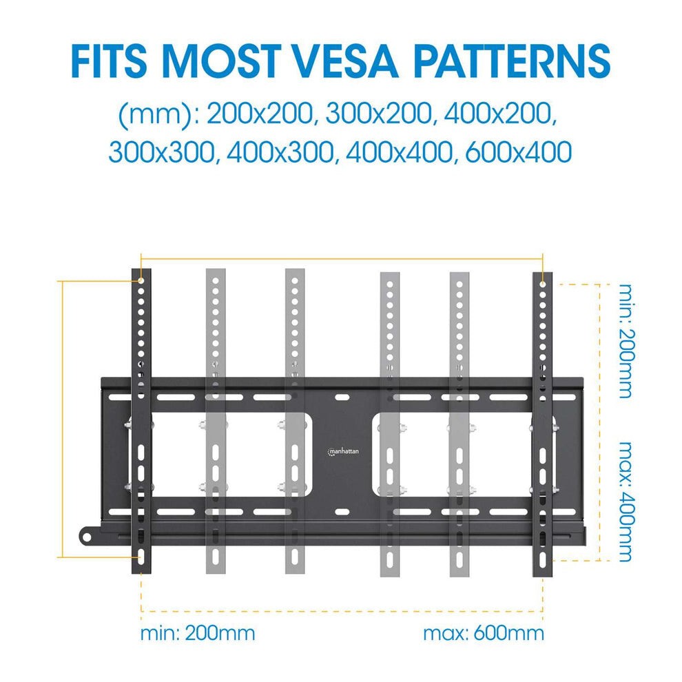 Manhattan Outdoor Wall Mount for TV & Monitors (Tiltable Anti Theft), For screens 37" to 65", VESA compatability: all between 200x200mm and 600x400mm - check the dimensions of the four mounting holes on back of screen to ensure it fits, Max 80kg, Lockable