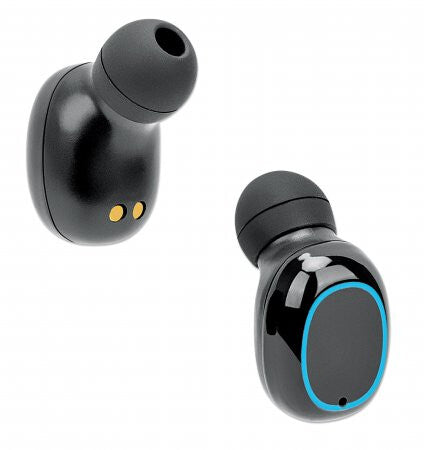 Manhattan Bluetooth In-Ear Headphones, Black, Microphone, Integrated Controls, Sweatproof, Noise Isolating, 5 hour usage time, Max Range 10m, Charging Case with Powerbank (1200mAh), Bluetooth v5.0, USB-A charging cable included, 3 Year Warranty